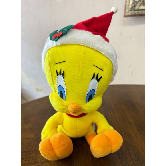 Vintage Christmas Looney Tunes Tweety Bird Santa Hat Plush Stuffed Animal 1990s - Picture 2 of 12